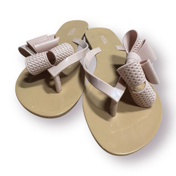 Melissa Harmonic Double Bow Sandals Size 6‎ Beige w/ Pink Bow Coquette - Picture 1 of 6